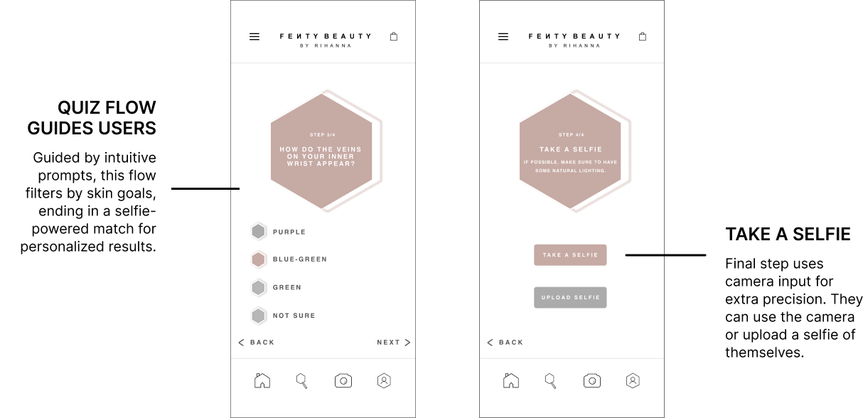 Fenty Beauty quiz flow guides users